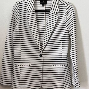 Worthington Blazer Striped Stretch Jersey Knit Sz Medium White Black Vent Career